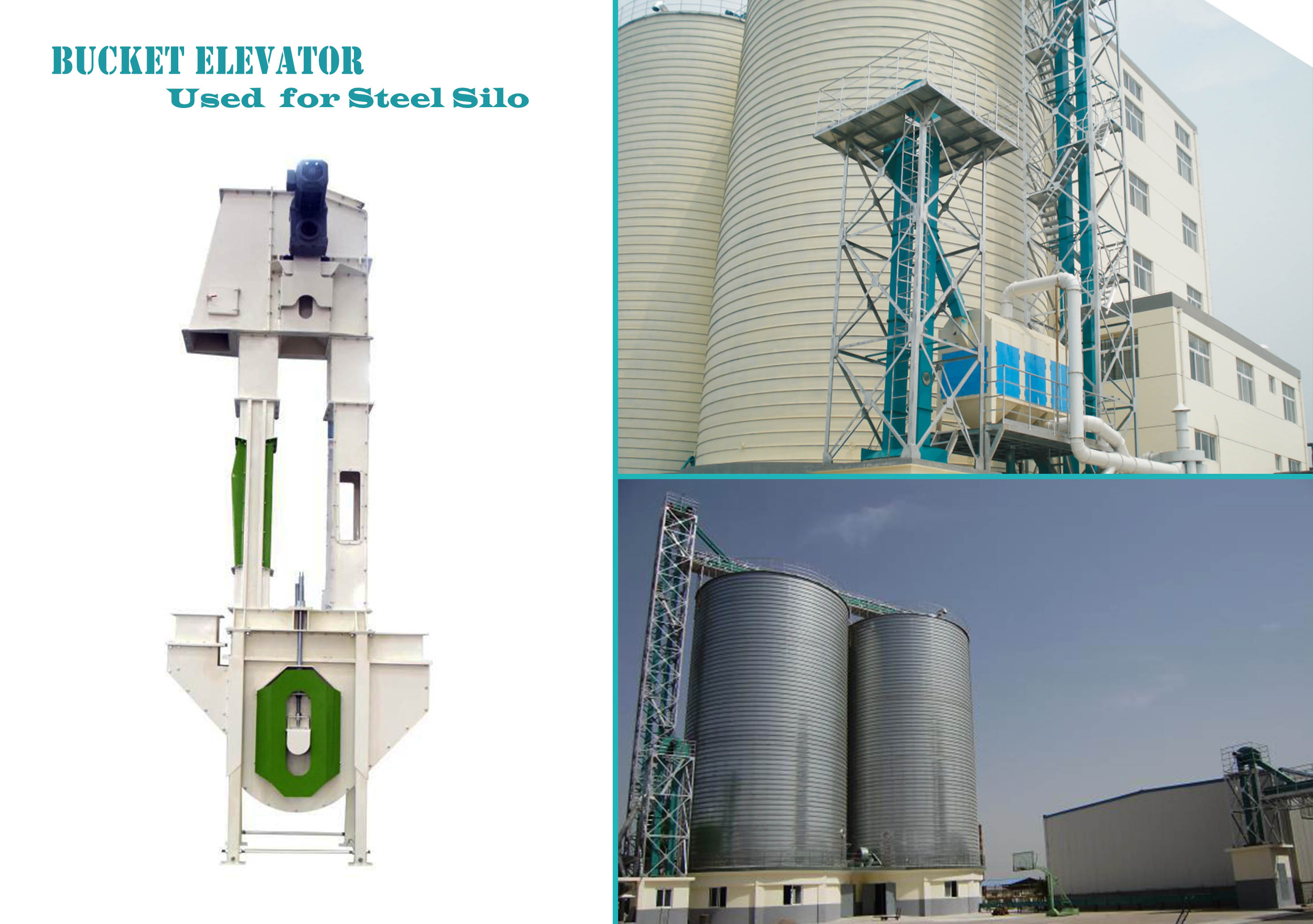 Bucket elevator used for steel silo