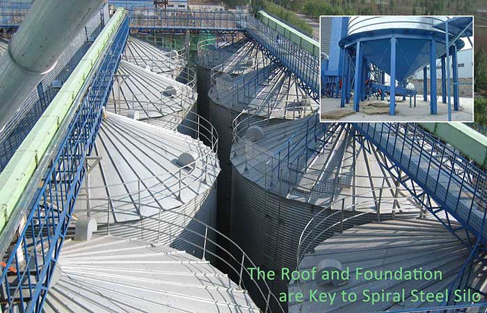 the roof of steel silo